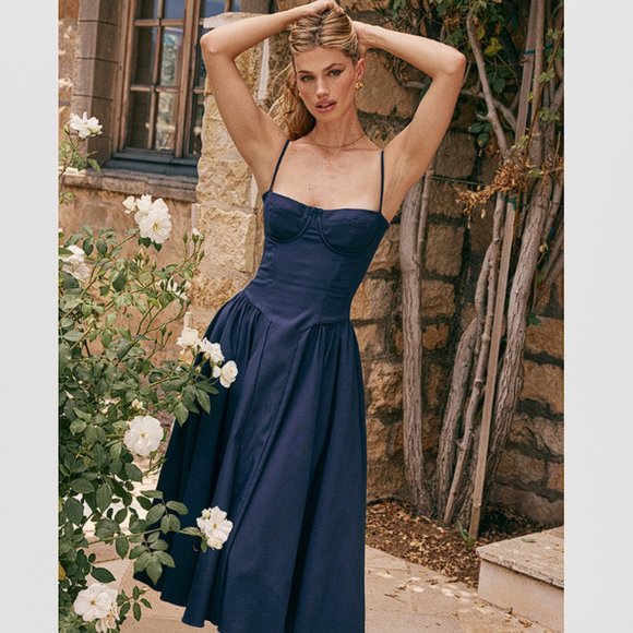 HOUSE OF CB 'Samaria' French Navy Corset Sundress NWOT - Picture 2 of 10